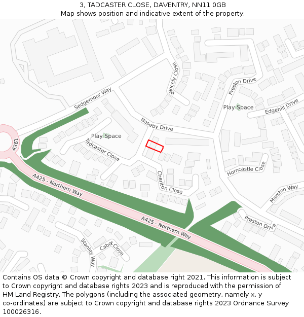 3, TADCASTER CLOSE, DAVENTRY, NN11 0GB: Location map and indicative extent of plot