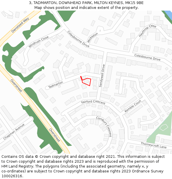 3, TADMARTON, DOWNHEAD PARK, MILTON KEYNES, MK15 9BE: Location map and indicative extent of plot