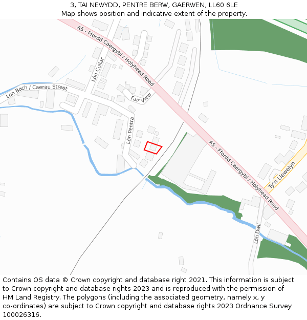 3, TAI NEWYDD, PENTRE BERW, GAERWEN, LL60 6LE: Location map and indicative extent of plot