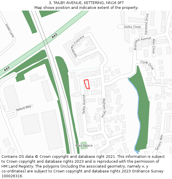 3, TAILBY AVENUE, KETTERING, NN16 9FT: Location map and indicative extent of plot