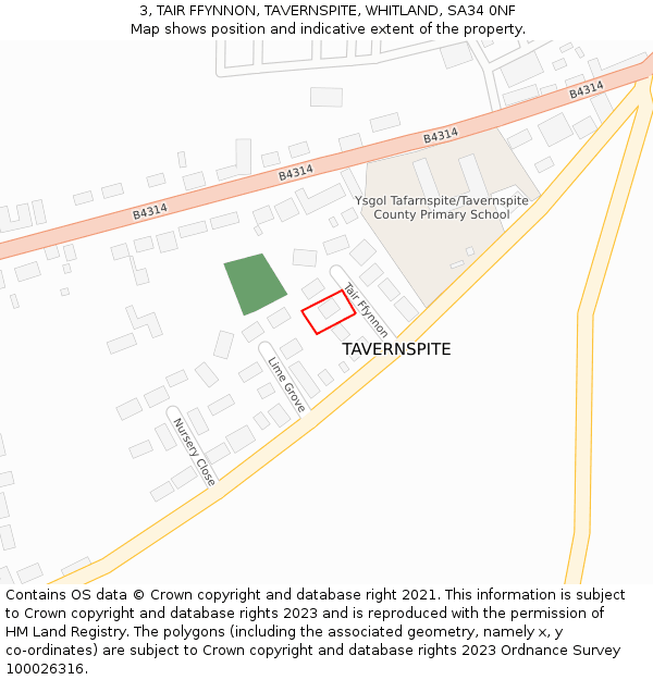 3, TAIR FFYNNON, TAVERNSPITE, WHITLAND, SA34 0NF: Location map and indicative extent of plot