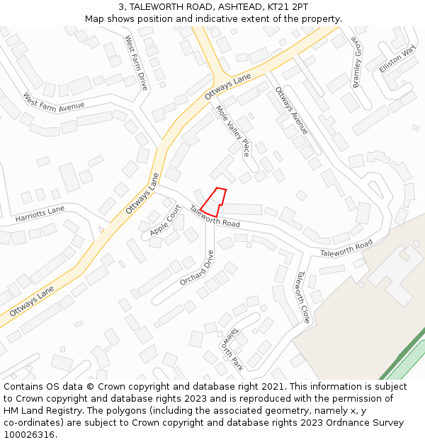 3, TALEWORTH ROAD, ASHTEAD, KT21 2PT: Location map and indicative extent of plot