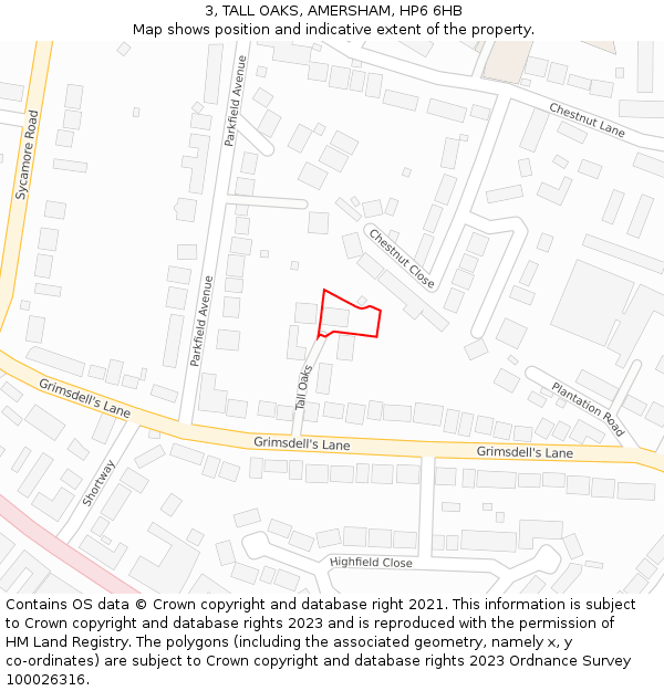 3, TALL OAKS, AMERSHAM, HP6 6HB: Location map and indicative extent of plot