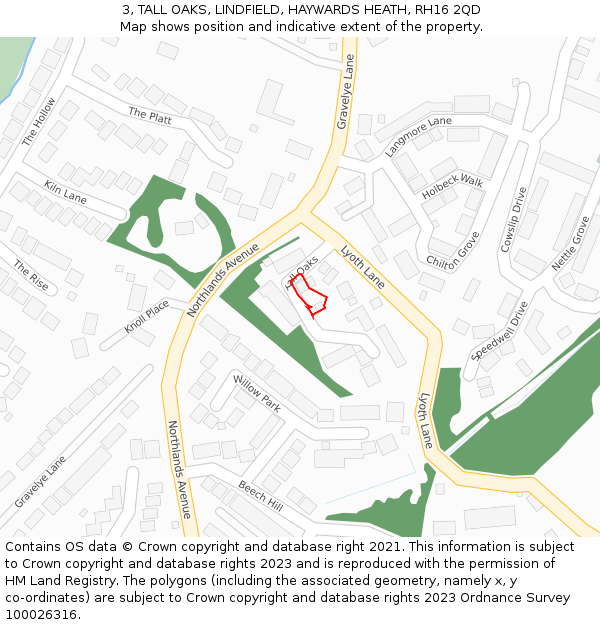 3, TALL OAKS, LINDFIELD, HAYWARDS HEATH, RH16 2QD: Location map and indicative extent of plot