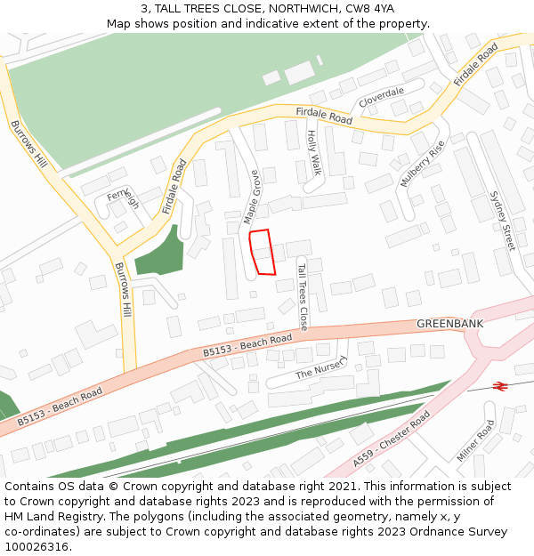 3, TALL TREES CLOSE, NORTHWICH, CW8 4YA: Location map and indicative extent of plot