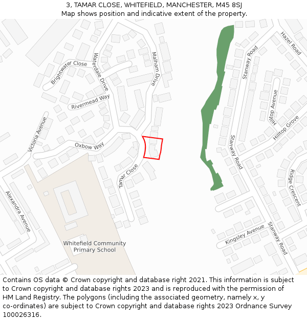 3, TAMAR CLOSE, WHITEFIELD, MANCHESTER, M45 8SJ: Location map and indicative extent of plot