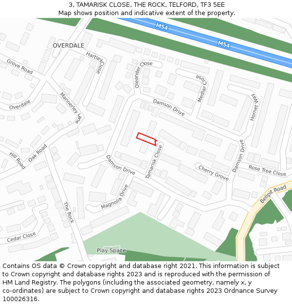 3, TAMARISK CLOSE, THE ROCK, TELFORD, TF3 5EE: Location map and indicative extent of plot