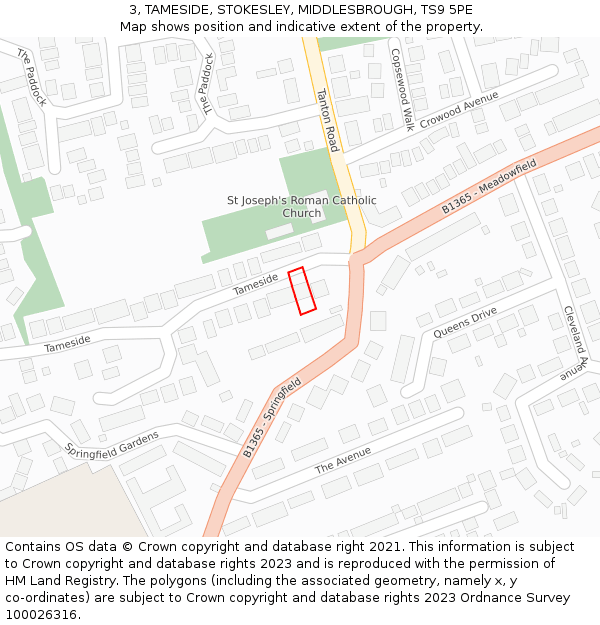 3, TAMESIDE, STOKESLEY, MIDDLESBROUGH, TS9 5PE: Location map and indicative extent of plot