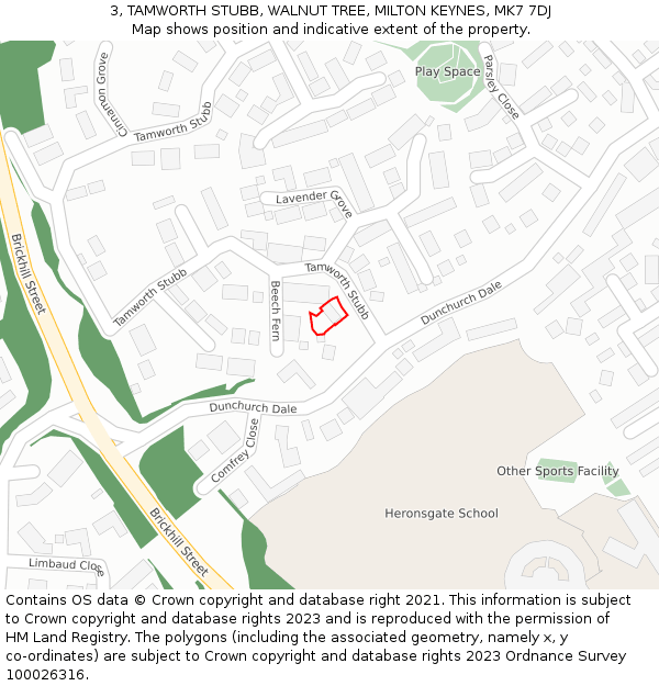 3, TAMWORTH STUBB, WALNUT TREE, MILTON KEYNES, MK7 7DJ: Location map and indicative extent of plot