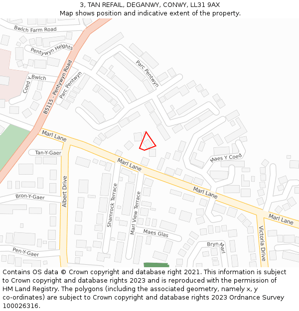 3, TAN REFAIL, DEGANWY, CONWY, LL31 9AX: Location map and indicative extent of plot