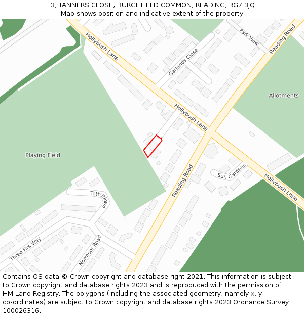 3, TANNERS CLOSE, BURGHFIELD COMMON, READING, RG7 3JQ: Location map and indicative extent of plot
