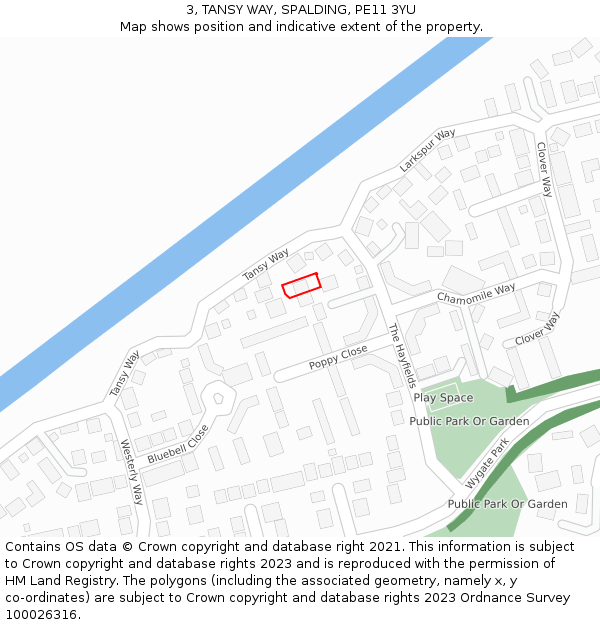3, TANSY WAY, SPALDING, PE11 3YU: Location map and indicative extent of plot