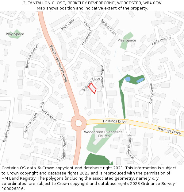 3, TANTALLON CLOSE, BERKELEY BEVERBORNE, WORCESTER, WR4 0EW: Location map and indicative extent of plot