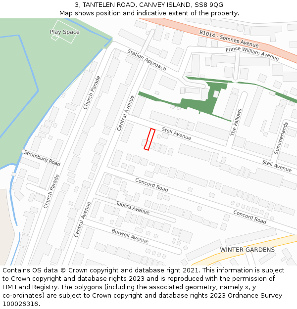 3, TANTELEN ROAD, CANVEY ISLAND, SS8 9QG: Location map and indicative extent of plot