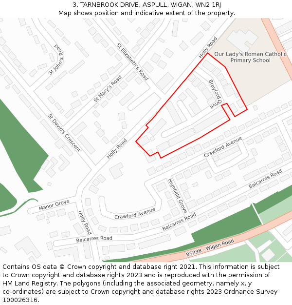 3, TARNBROOK DRIVE, ASPULL, WIGAN, WN2 1RJ: Location map and indicative extent of plot