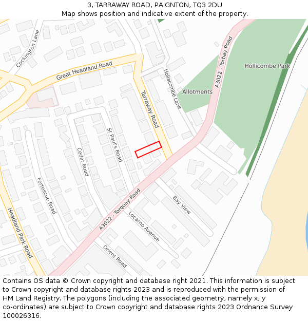 3, TARRAWAY ROAD, PAIGNTON, TQ3 2DU: Location map and indicative extent of plot