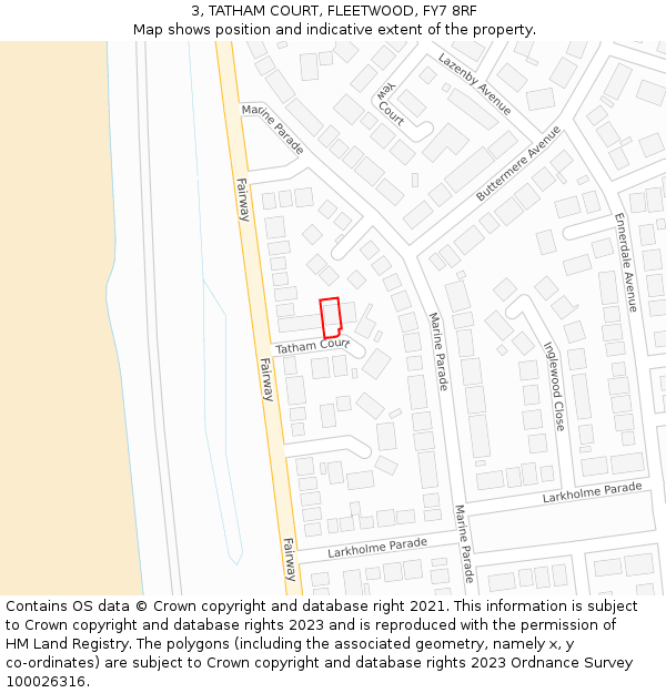 3, TATHAM COURT, FLEETWOOD, FY7 8RF: Location map and indicative extent of plot