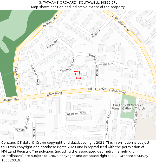 3, TATHAMS ORCHARD, SOUTHWELL, NG25 0FL: Location map and indicative extent of plot
