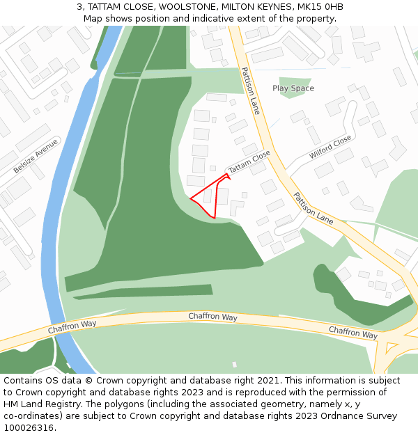 3, TATTAM CLOSE, WOOLSTONE, MILTON KEYNES, MK15 0HB: Location map and indicative extent of plot