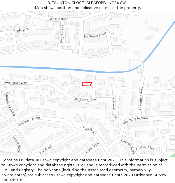 3, TAUNTON CLOSE, SLEAFORD, NG34 8WL: Location map and indicative extent of plot