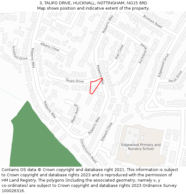 3, TAUPO DRIVE, HUCKNALL, NOTTINGHAM, NG15 6RD: Location map and indicative extent of plot