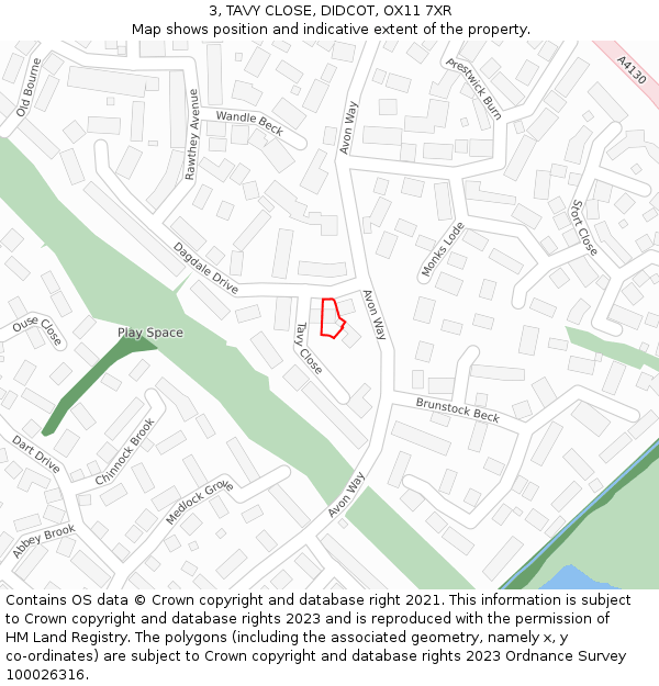 3, TAVY CLOSE, DIDCOT, OX11 7XR: Location map and indicative extent of plot