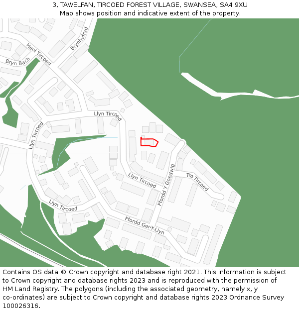 3, TAWELFAN, TIRCOED FOREST VILLAGE, SWANSEA, SA4 9XU: Location map and indicative extent of plot