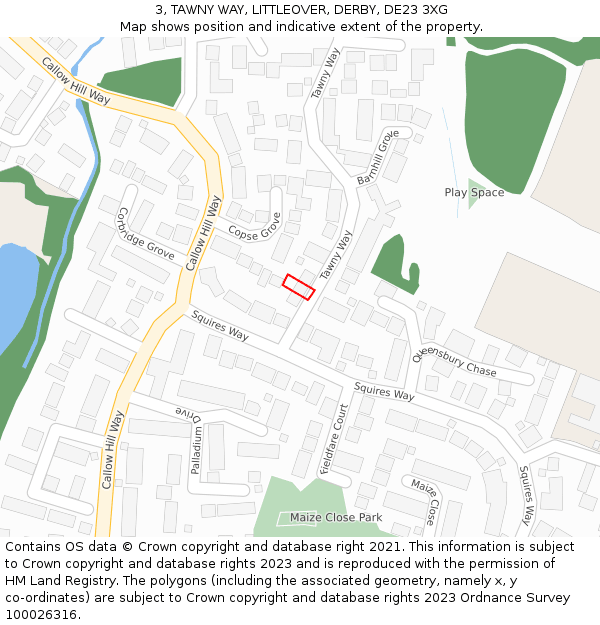 3, TAWNY WAY, LITTLEOVER, DERBY, DE23 3XG: Location map and indicative extent of plot