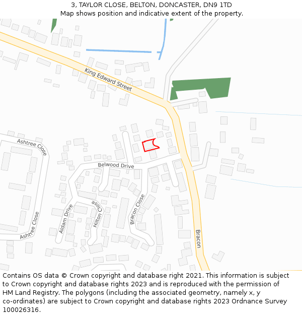 3, TAYLOR CLOSE, BELTON, DONCASTER, DN9 1TD: Location map and indicative extent of plot