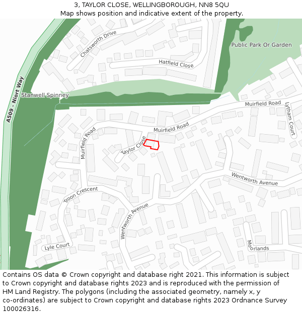 3, TAYLOR CLOSE, WELLINGBOROUGH, NN8 5QU: Location map and indicative extent of plot