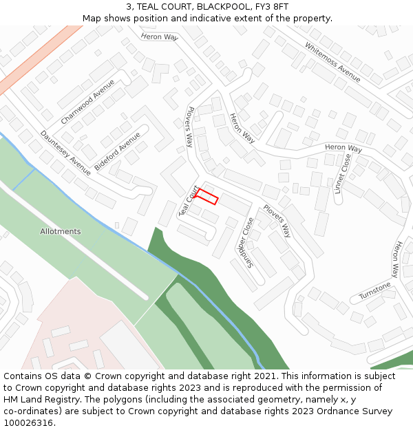 3, TEAL COURT, BLACKPOOL, FY3 8FT: Location map and indicative extent of plot