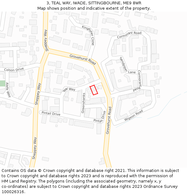 3, TEAL WAY, IWADE, SITTINGBOURNE, ME9 8WR: Location map and indicative extent of plot