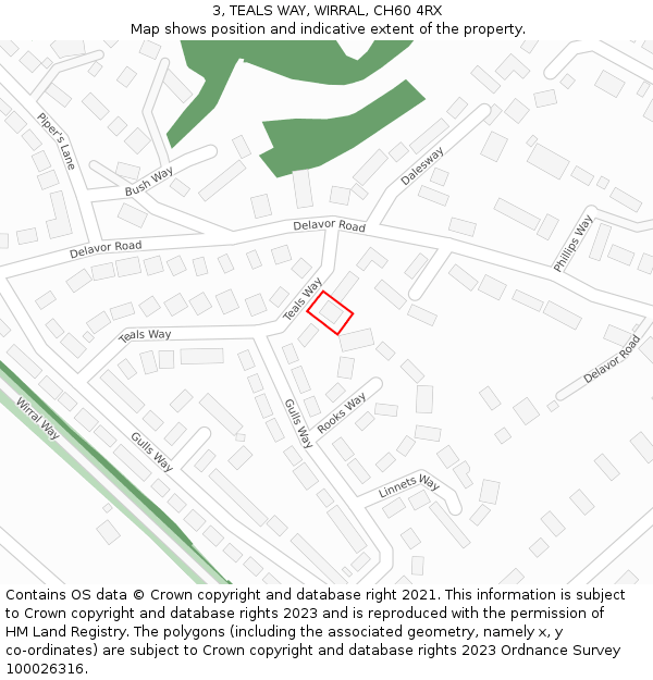 3, TEALS WAY, WIRRAL, CH60 4RX: Location map and indicative extent of plot