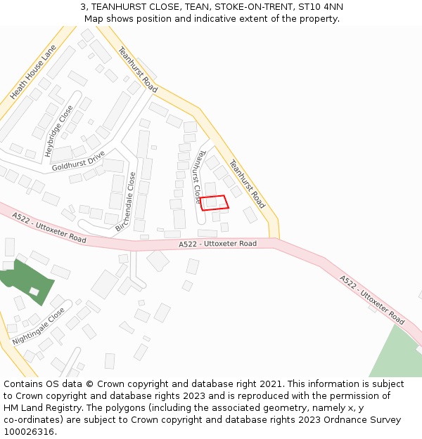 3, TEANHURST CLOSE, TEAN, STOKE-ON-TRENT, ST10 4NN: Location map and indicative extent of plot