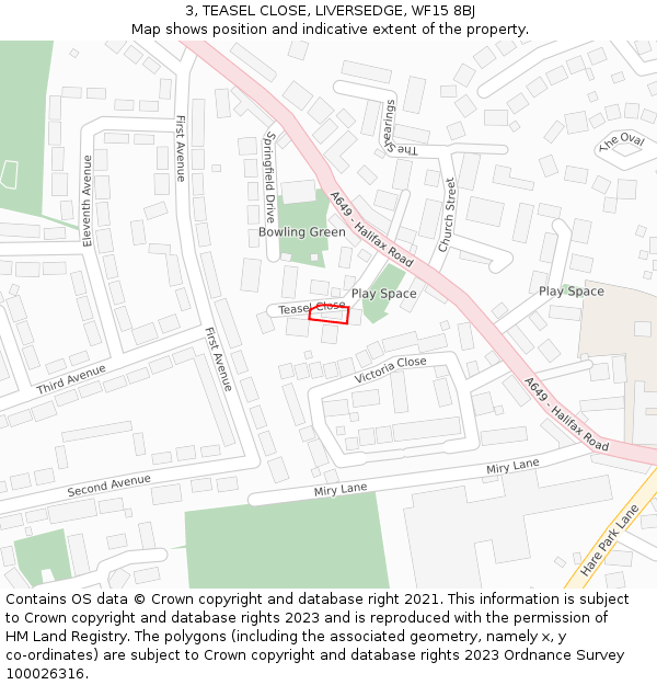 3, TEASEL CLOSE, LIVERSEDGE, WF15 8BJ: Location map and indicative extent of plot