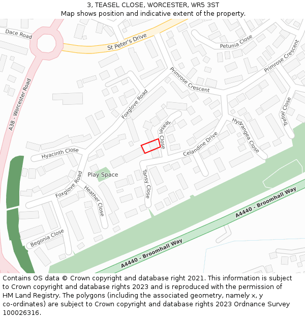 3, TEASEL CLOSE, WORCESTER, WR5 3ST: Location map and indicative extent of plot
