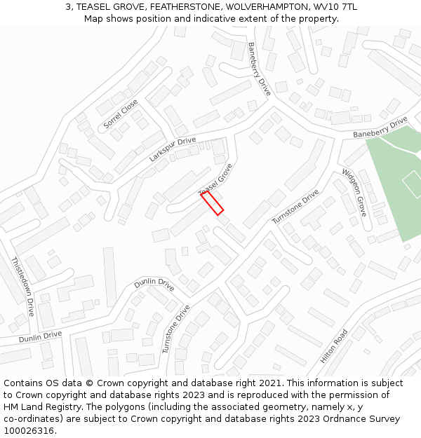 3, TEASEL GROVE, FEATHERSTONE, WOLVERHAMPTON, WV10 7TL: Location map and indicative extent of plot