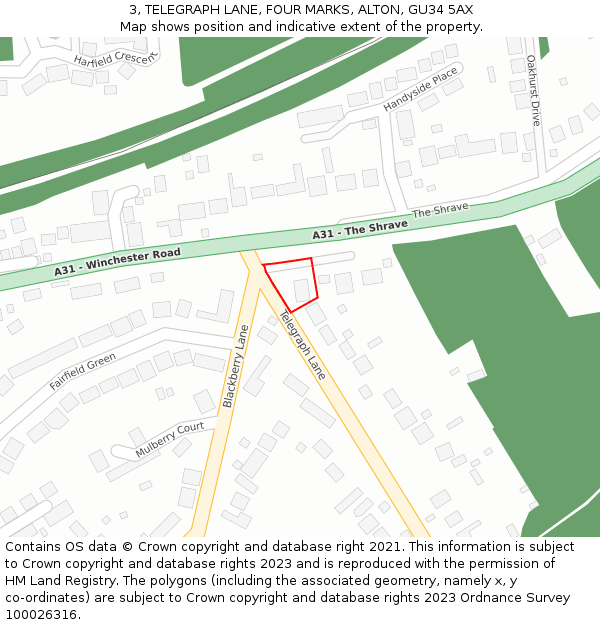 3, TELEGRAPH LANE, FOUR MARKS, ALTON, GU34 5AX: Location map and indicative extent of plot