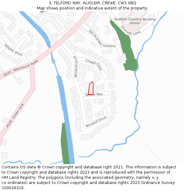 3, TELFORD WAY, AUDLEM, CREWE, CW3 0BQ: Location map and indicative extent of plot