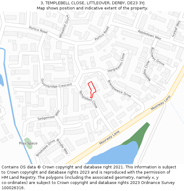 3, TEMPLEBELL CLOSE, LITTLEOVER, DERBY, DE23 3YJ: Location map and indicative extent of plot