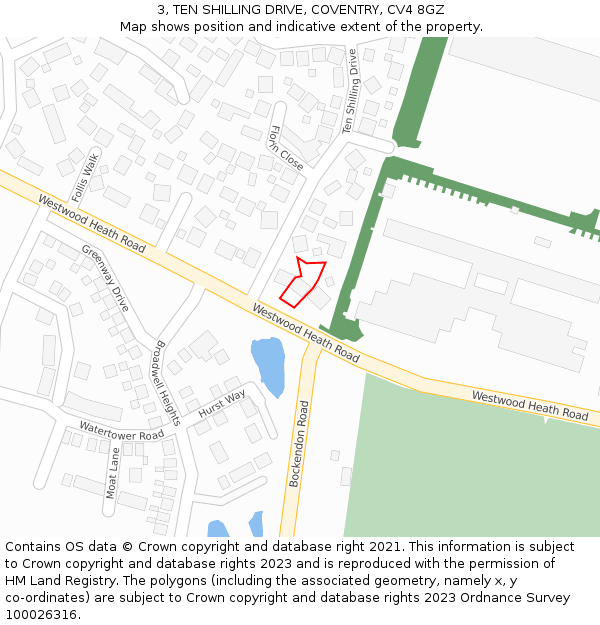 3, TEN SHILLING DRIVE, COVENTRY, CV4 8GZ: Location map and indicative extent of plot