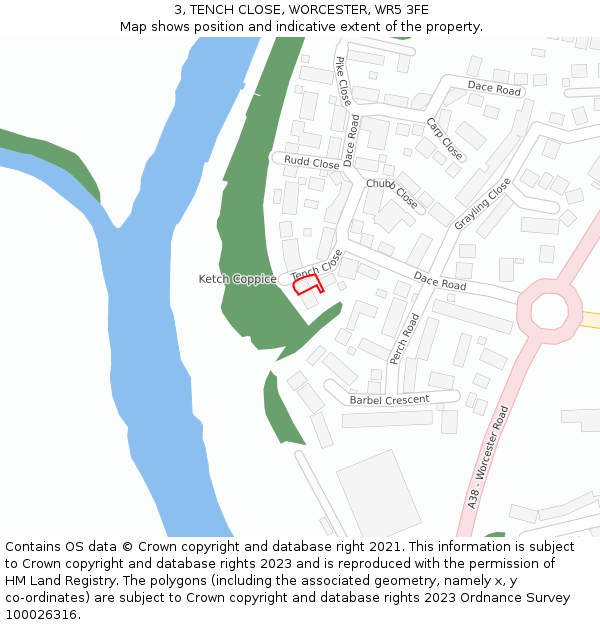 3, TENCH CLOSE, WORCESTER, WR5 3FE: Location map and indicative extent of plot