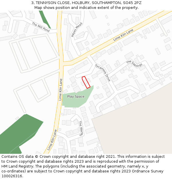 3, TENNYSON CLOSE, HOLBURY, SOUTHAMPTON, SO45 2PZ: Location map and indicative extent of plot