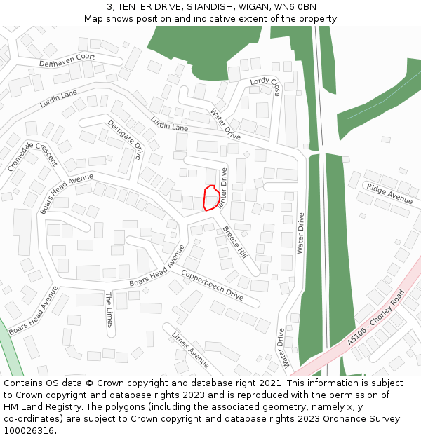 3, TENTER DRIVE, STANDISH, WIGAN, WN6 0BN: Location map and indicative extent of plot