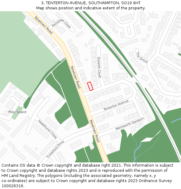 3, TENTERTON AVENUE, SOUTHAMPTON, SO19 9HT: Location map and indicative extent of plot