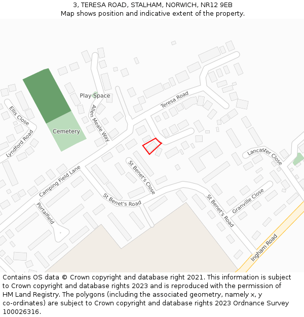 3, TERESA ROAD, STALHAM, NORWICH, NR12 9EB: Location map and indicative extent of plot