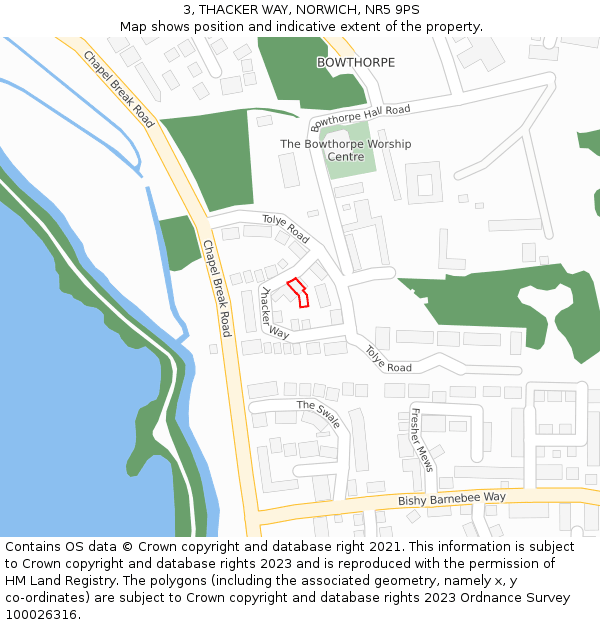 3, THACKER WAY, NORWICH, NR5 9PS: Location map and indicative extent of plot