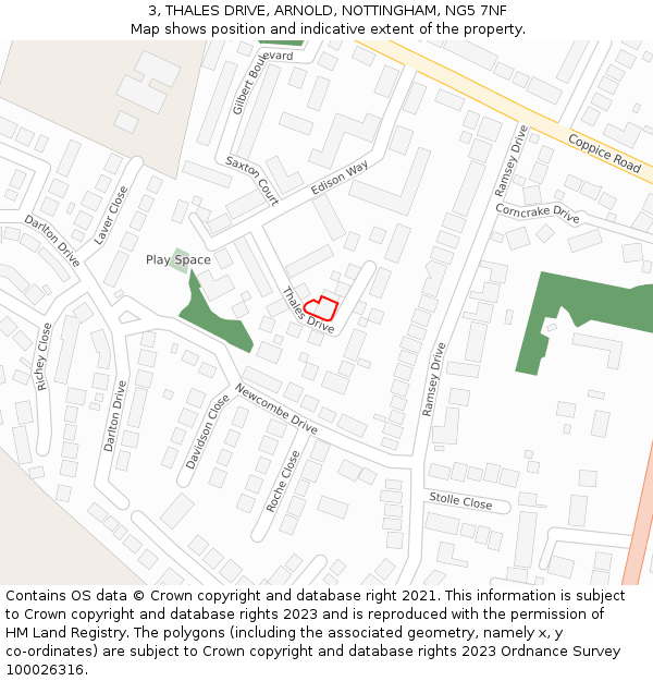 3, THALES DRIVE, ARNOLD, NOTTINGHAM, NG5 7NF: Location map and indicative extent of plot