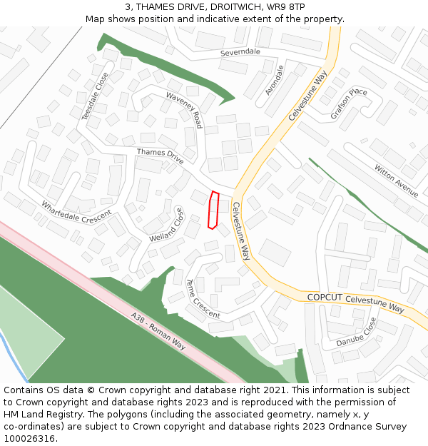 3, THAMES DRIVE, DROITWICH, WR9 8TP: Location map and indicative extent of plot