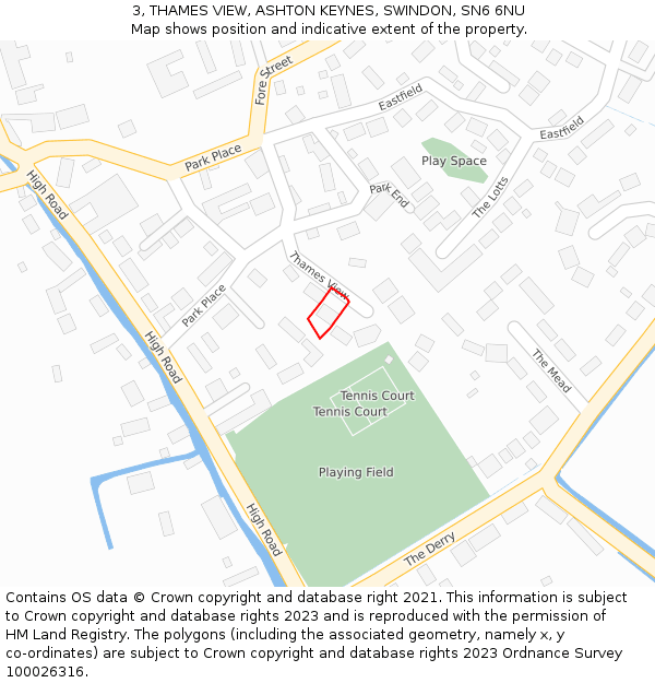 3, THAMES VIEW, ASHTON KEYNES, SWINDON, SN6 6NU: Location map and indicative extent of plot